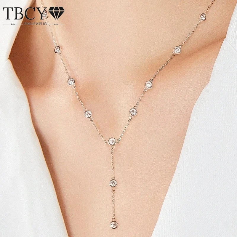 TBCYD 3MM 1.1CT D Kolor Moissanite Łańcuch Naszyjniki Dla Kobiet S925 Srebrny Łańcuch Sweter W Kształcie Y Choker Impreza Drobna Biżuteria Prezenty