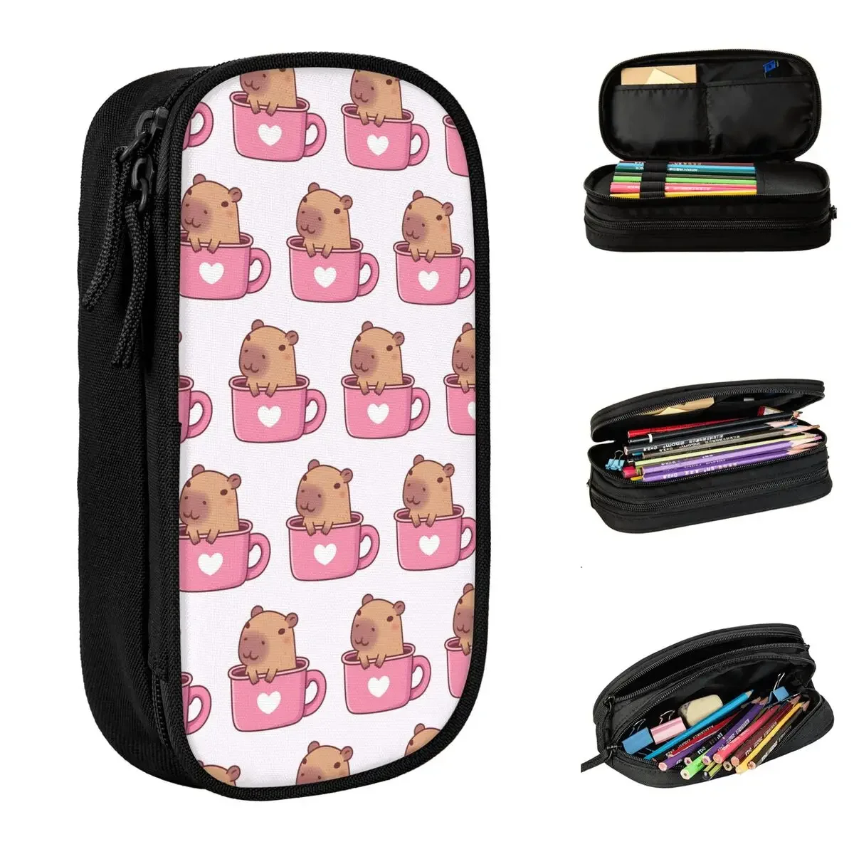 

Cute Capybara In A Mug Pencil Cases Lovely Pen Box Bag Kids Large Storage Students School Gift Pencilcases