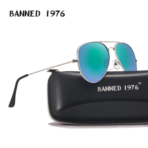 BANNED 1976 Classic HD Polarizado Marco de metal Gafas de sol de aviación Diseñador Mujeres Hombres Feminin Marca Oculos Gafas vintage