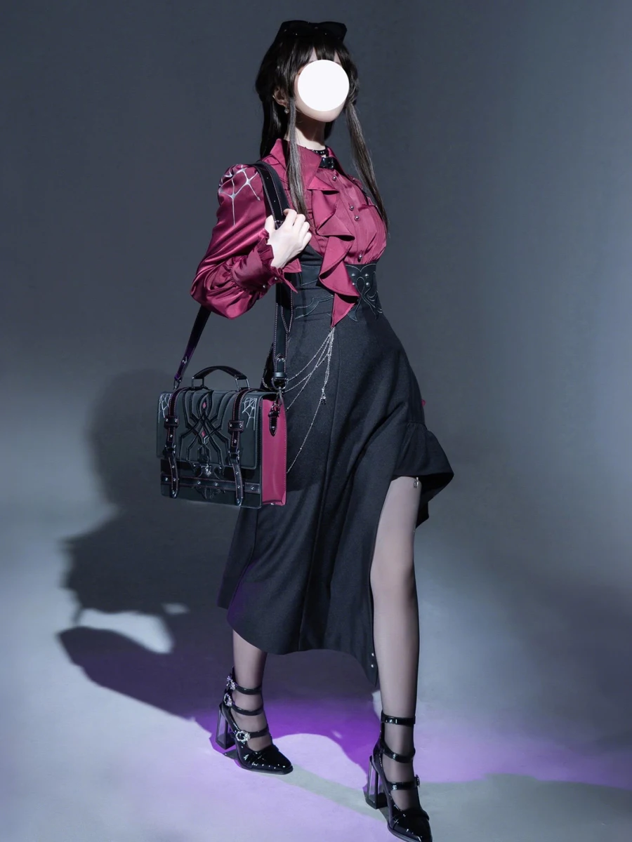 Gothic Cos Clothing 2025 Spring and Autumn New Lolita Long-sleeved Shirt Top High-waisted Short Skirt 2-piece Women's Punk Sets