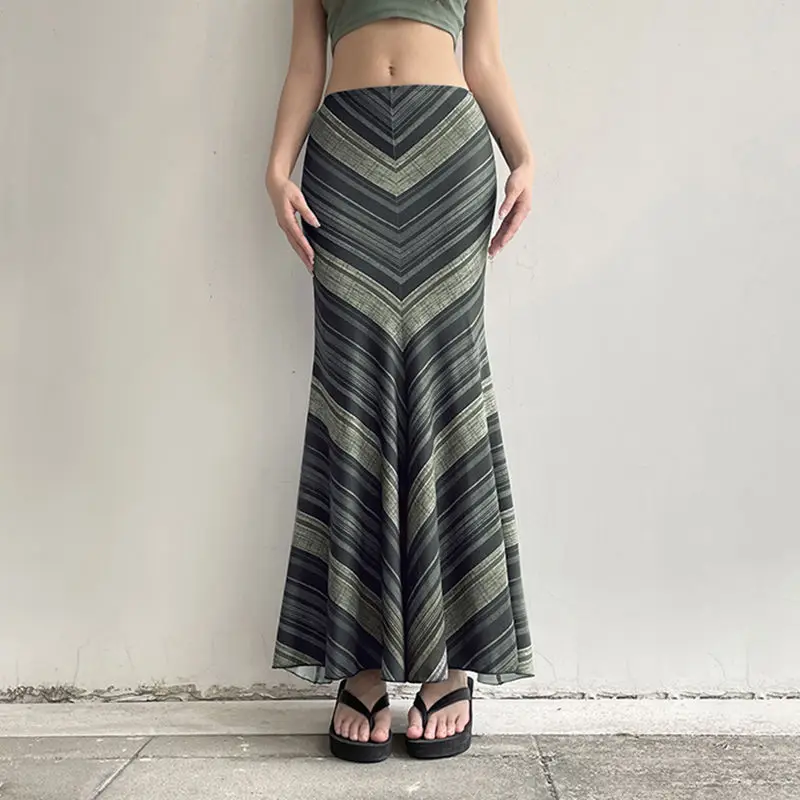 Женская длинная юбка в полоску, юбка контрастных цветов в готическом стиле, летний наряд для женщин, модель Y2k, 2024