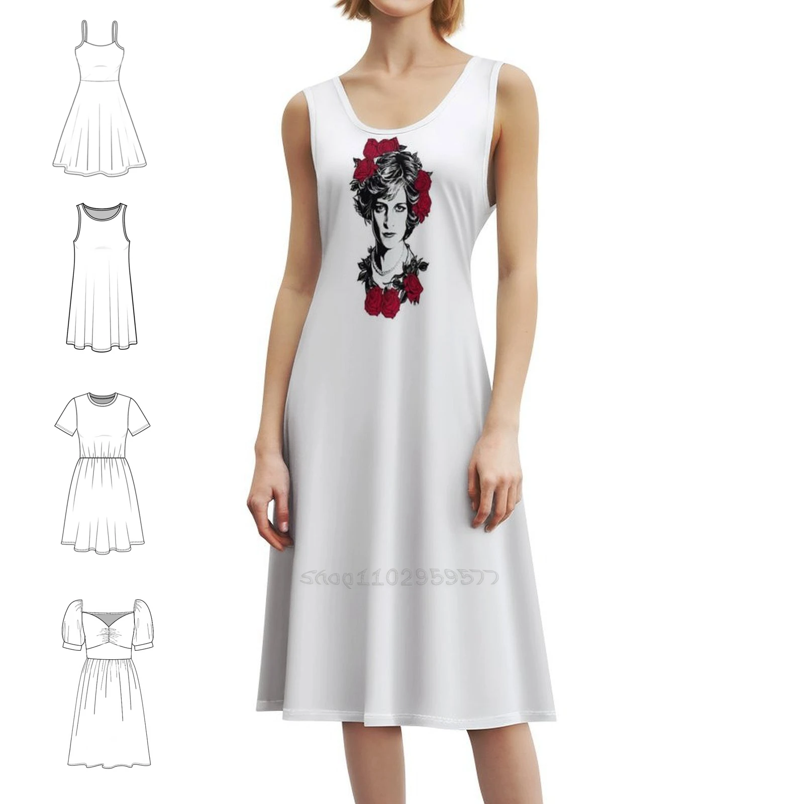 فستان Red Roses-Princess Diana على الطراز الكوري للنساء فستان كاجوال أنيق للحفلات أو الارتداء اليومي الأميرة ديانا ديانا