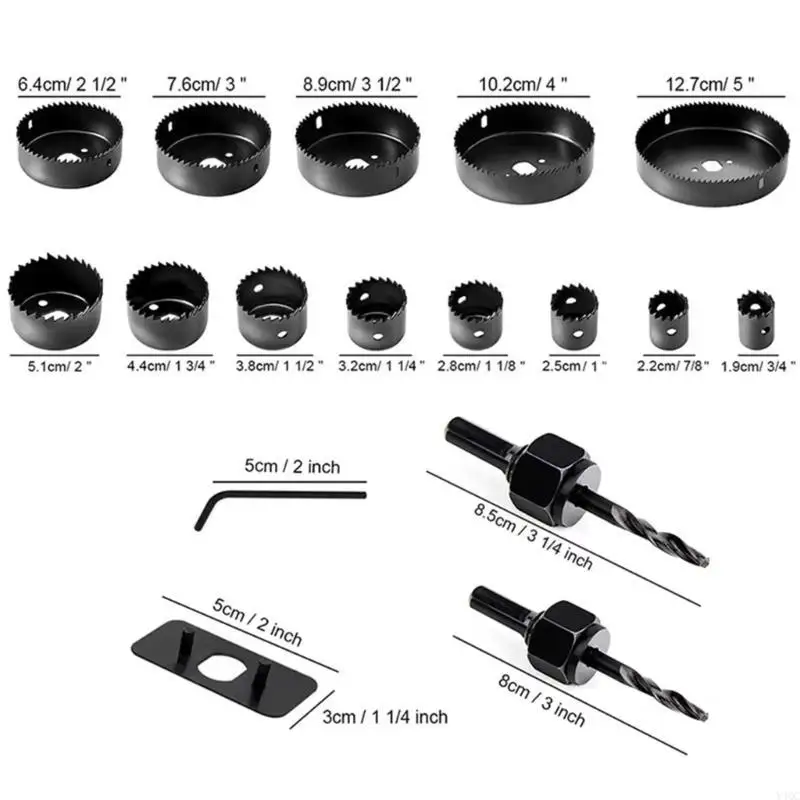 Bộ dụng cụ cưa lỗ 19-127mm cần thiết 18 chiếc có hộp đựng để chế biến gỗ và sửa chữa hàng ngày với độ sắc nét lâu dài Y4QC