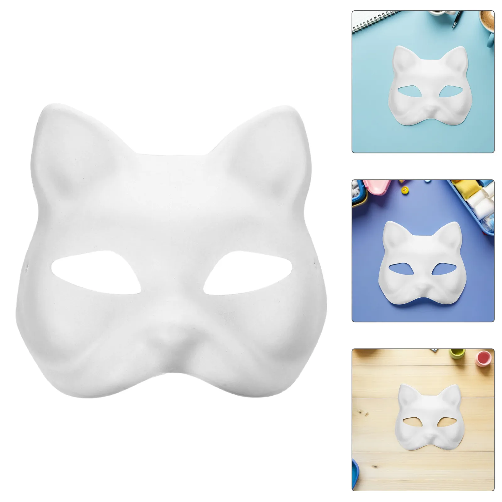12-個の猫マスク白い空白の紙マスク-diy-クラフトマスク子供用コスチュームハロウィンコスプレパーティー用品マスク絵画用