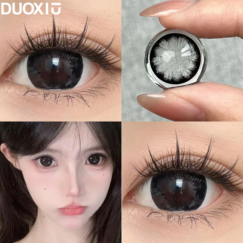 DUOXIU 1 Paar farbige Kontaktlinsen, Korea-Mode, schwarzbraune Linsen für Augen, Dioptrien, Myopie, Kontakt, weiche Linsen mit großem Durchmesser