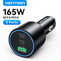 Vention 165W USB C Car Charger For iPhone 15 Xiaomi Huawei Samsung Laptops Tabet PD QC3.0 Fast Charging USB Type C Car Charger