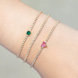 New Fashion Iced Out Zircon Tennis Bracelet For Women 1 Green Luxury Crystal Hand Chain Hippie Trendy Accessories Jewelry Gifts