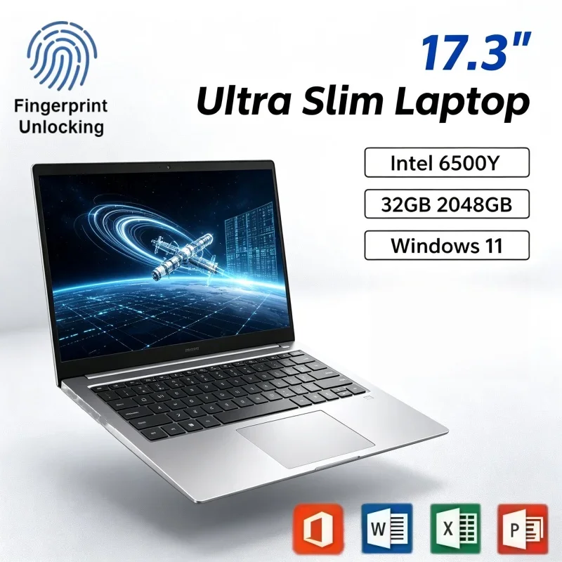 17.3 Inch Laptop Computer Intel 6500Y Windows 11 32GB RAM 2TB SSD Fingerprint Unlock Notebook For Daily Use School And Office