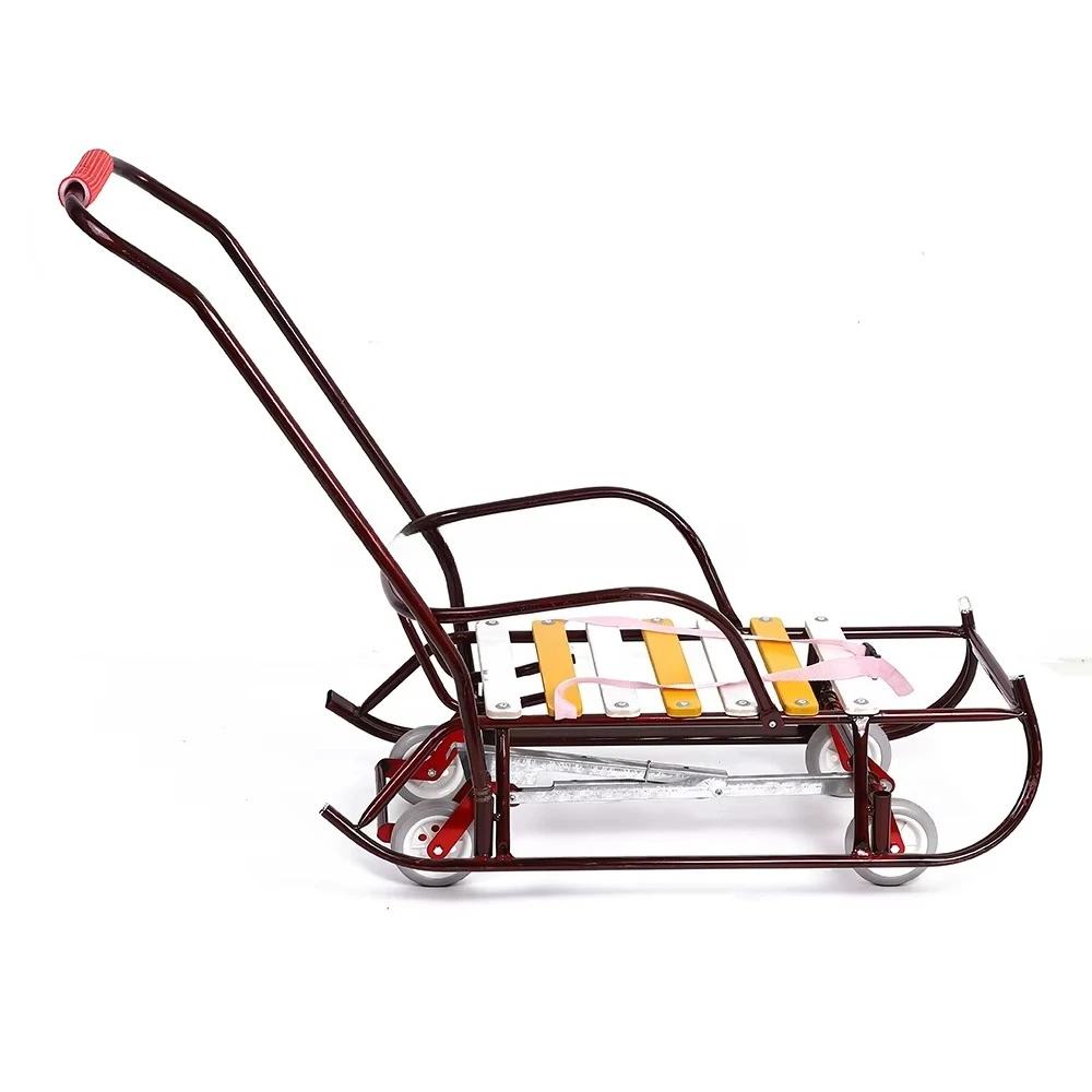 Foldable Winter Outdoor Metal and Wooden Baby Snow Stroller Sled for Winter Activities
