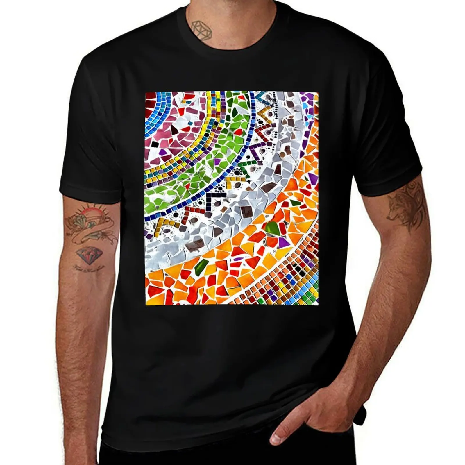 Camiseta con mosaico Gaudi Barselona, camiseta sencilla de talla grande