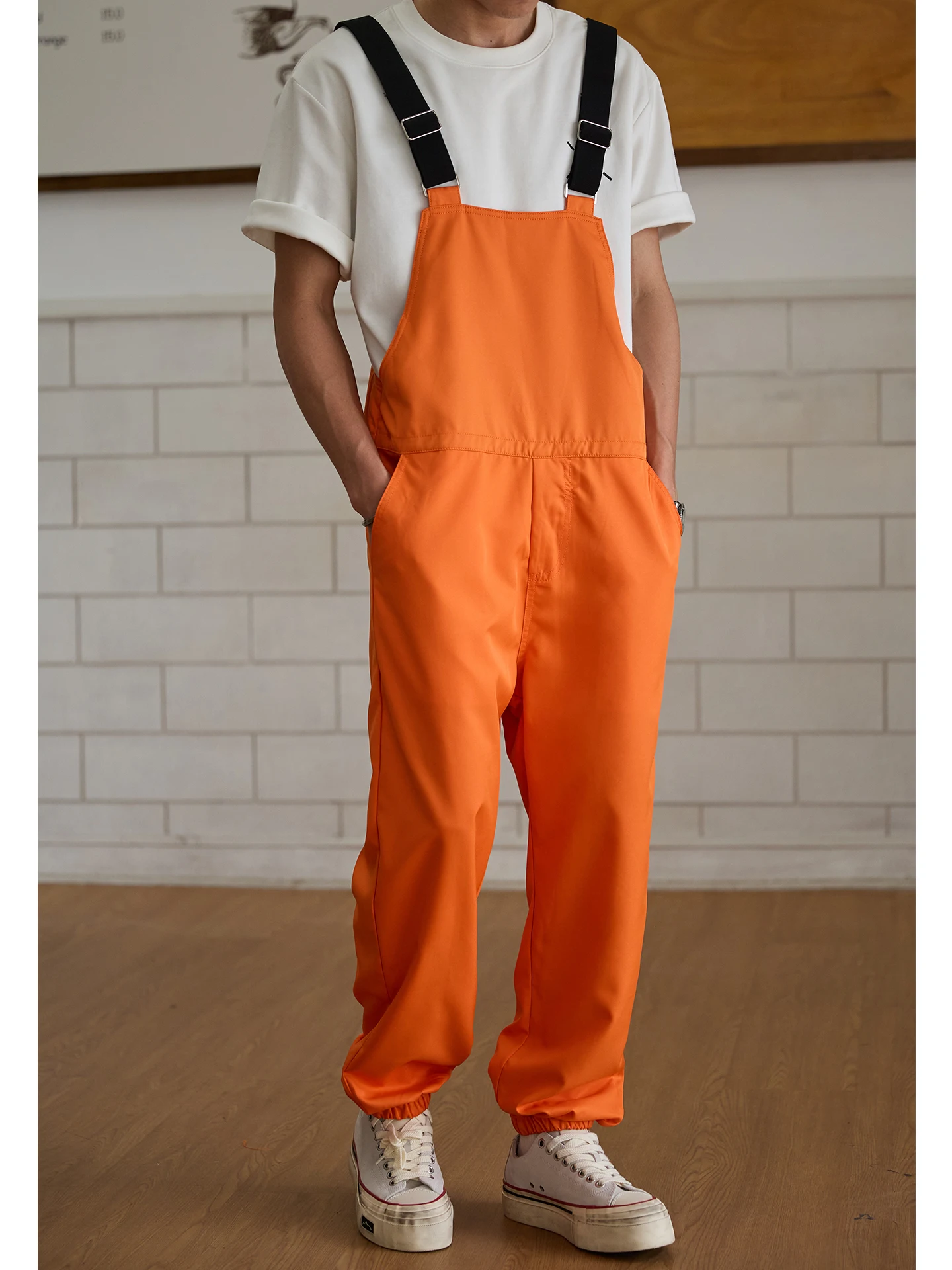 

Повседневный гонконгский комбинезон, мужская рабочая одежда, брюки, свободный крой, регулируемая талия, модель для пар, смесь хлопка и полиэстера