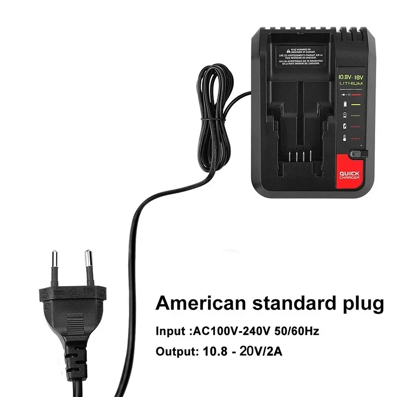 EU Plug 18V Replacement Lithium Battery Charger for Black and Decker PORTER CABLE Stanley Lithium Battery Charger 2A 10.8-20V