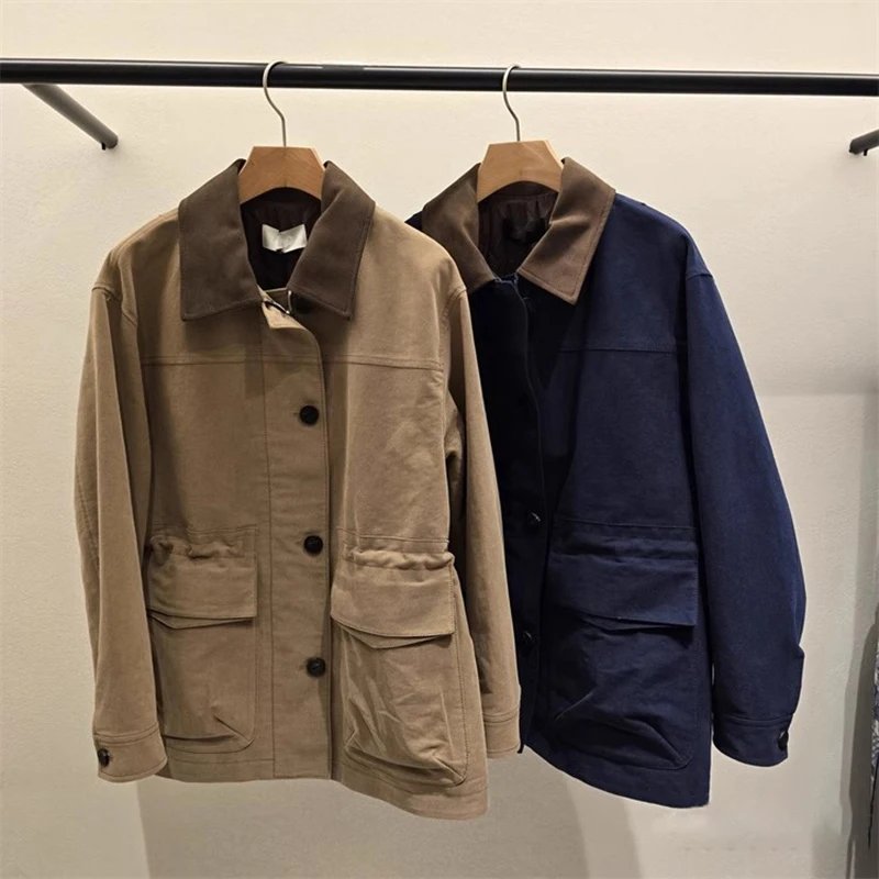 

MICOAT Retro Bar Sle Autumn Winter Velvet Collar Cotton Jaet Women's Workwear Coat Dstring Lapel Thiened Medium Length