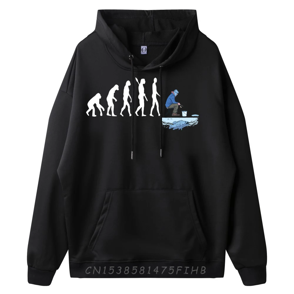 Ice Fishing Evolution Ice Hole Surrounded Fishermen Catch Clothing Mans Graphic Sweatshirts Chinese Style