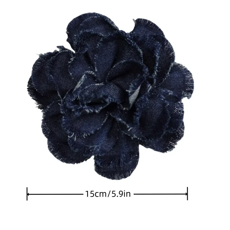 15cm Fashion New Handmage Edging Denim Rose Flower Brooch Pin Beautiful Corsage Lapel Badge Brooches for Women Accessories