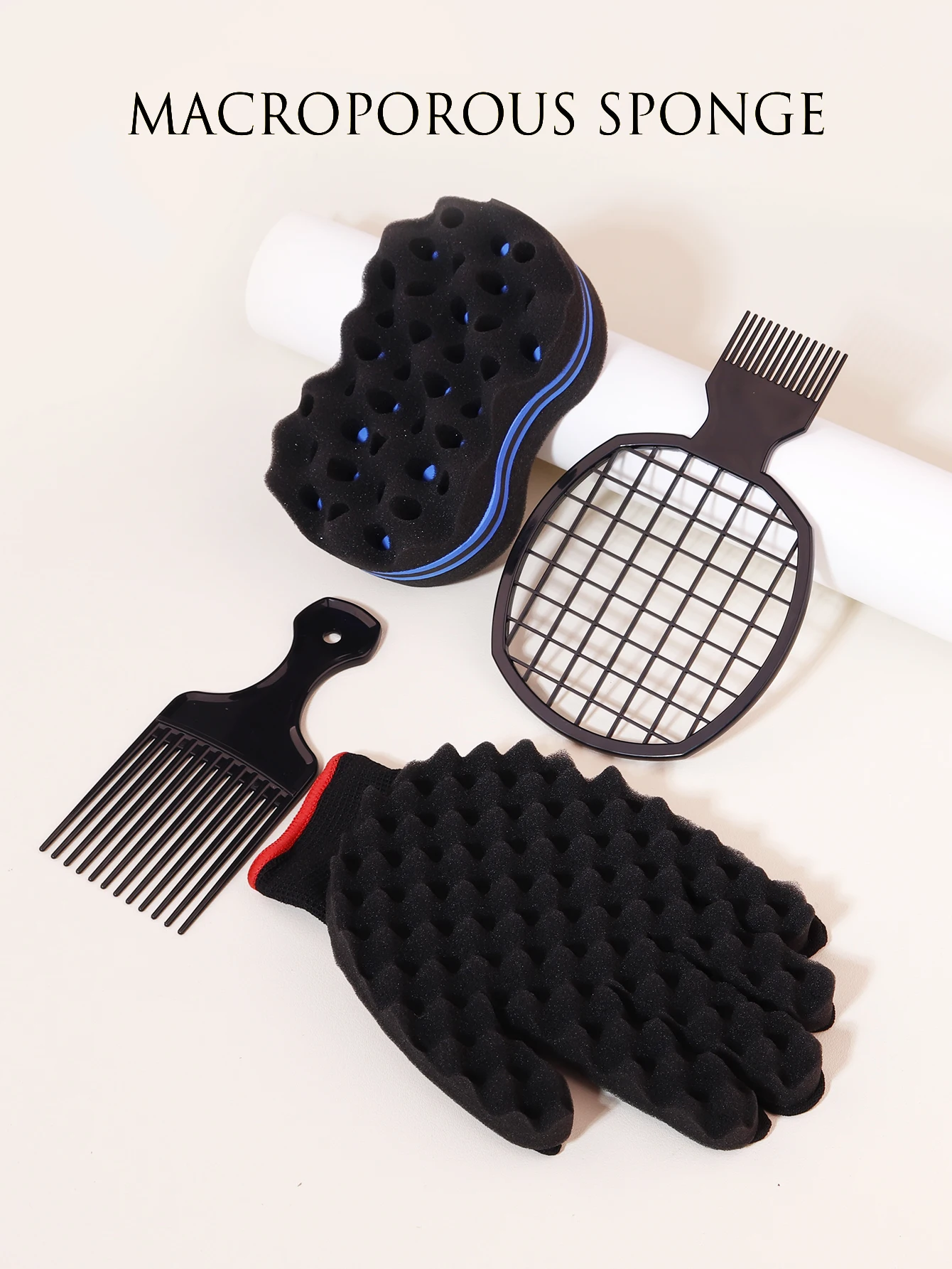 4PCS African style curly hair comb sponge set, suitable for hairdressers and personal curly hair sponge brushes, curly hair set