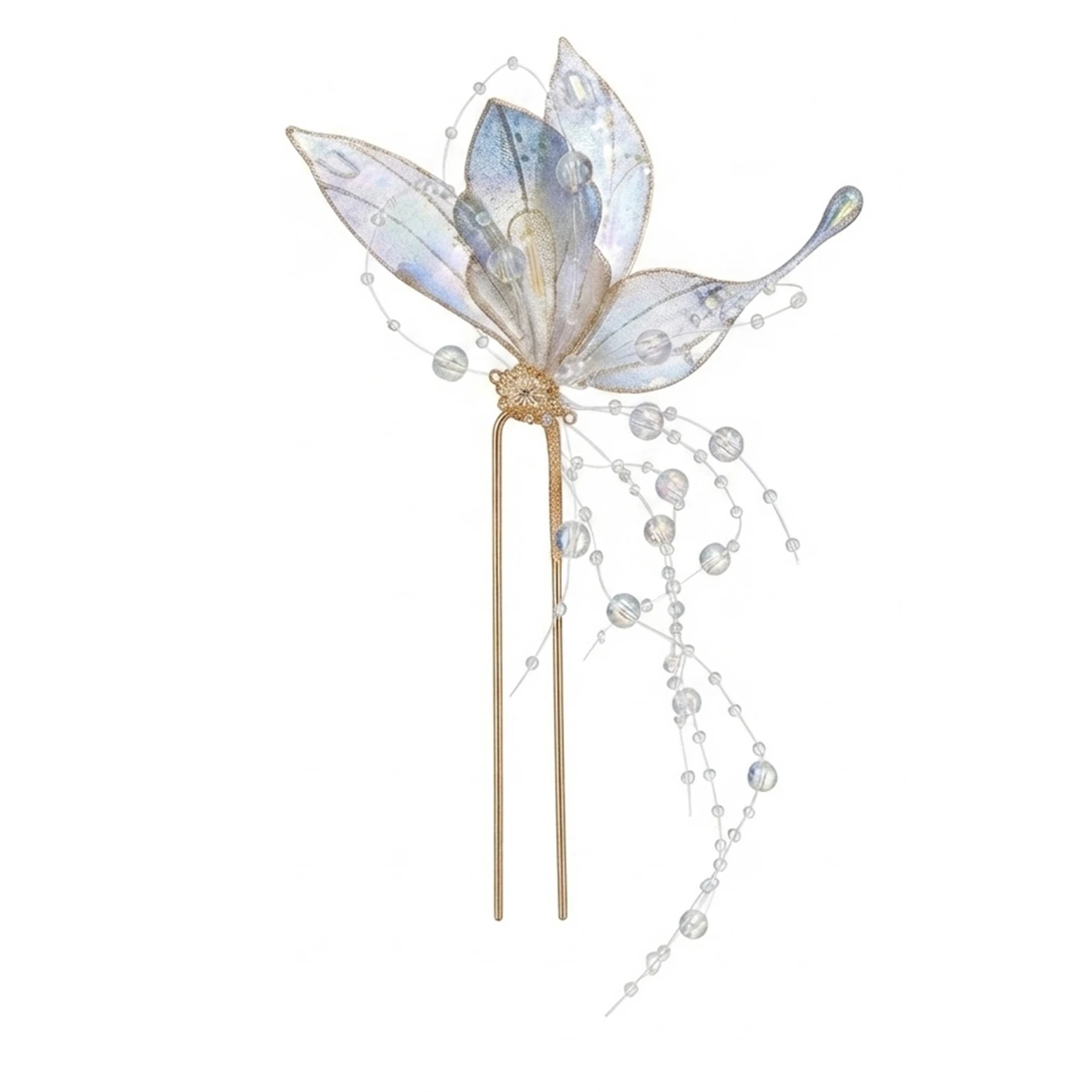Women Butterfly Tassel Hairpin Alloy Hair Stick New Chinese Style Wedding Colorful Aurora Elegant Hanfu Jewelry Hair Accessory - view 4