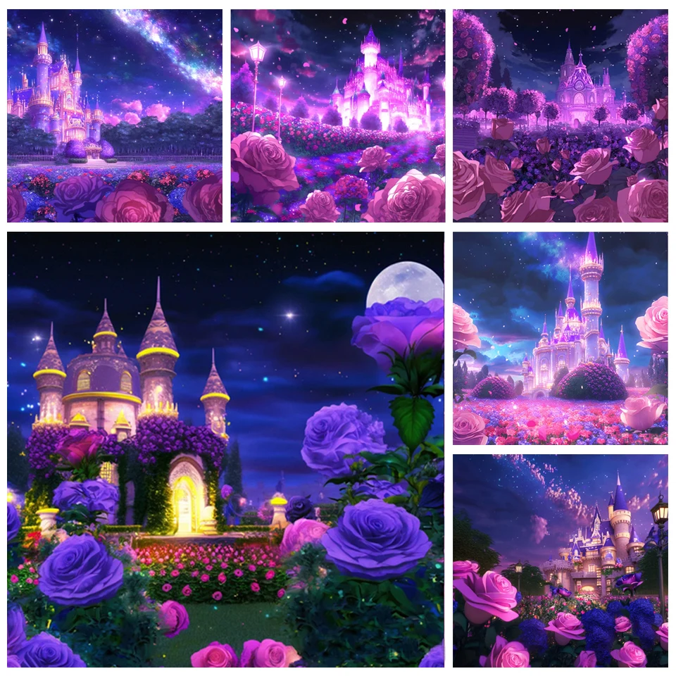 5D Diy Diamond Mosaic Dream Rose Manor Castle Full Diamond Painting Romantic starry sky Flower House Diamond Embroidery TT414