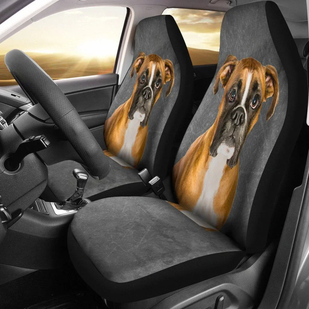 Sad Boxer Dog Portrait Photo Design Printed Car Seat Covers