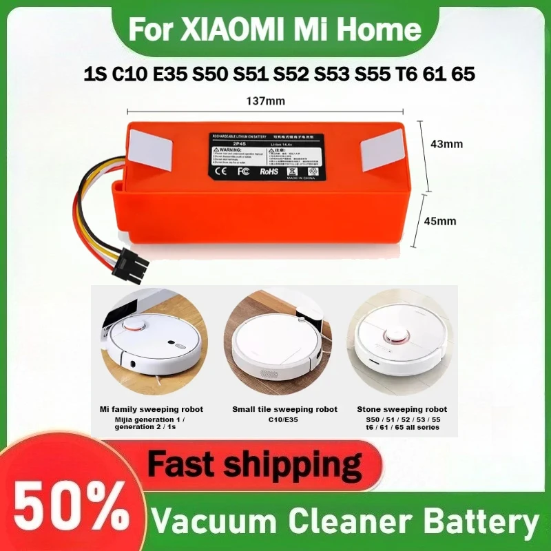 

Replacement Battery for Xiaomi Roborock S55 S60 S65 S50 S51 S5 MAX Robot Vacuum Cleaner S6 T6 T7 Pro Parts 14.4V 12800mAh