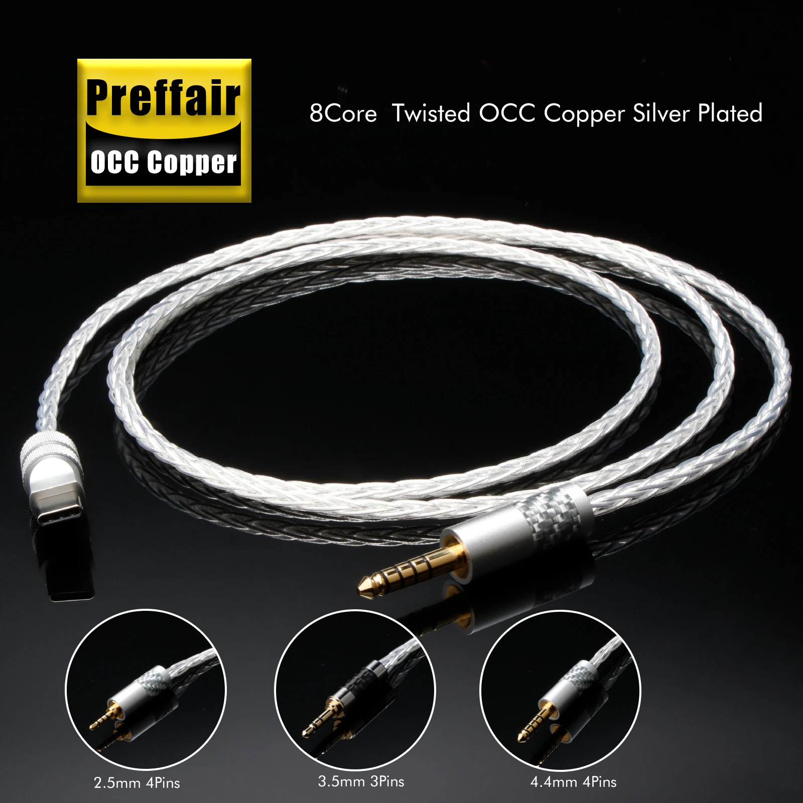 Preffair E50107 4.4/2.5/3.5mm to USB Type C Aux Cables HIFI 
