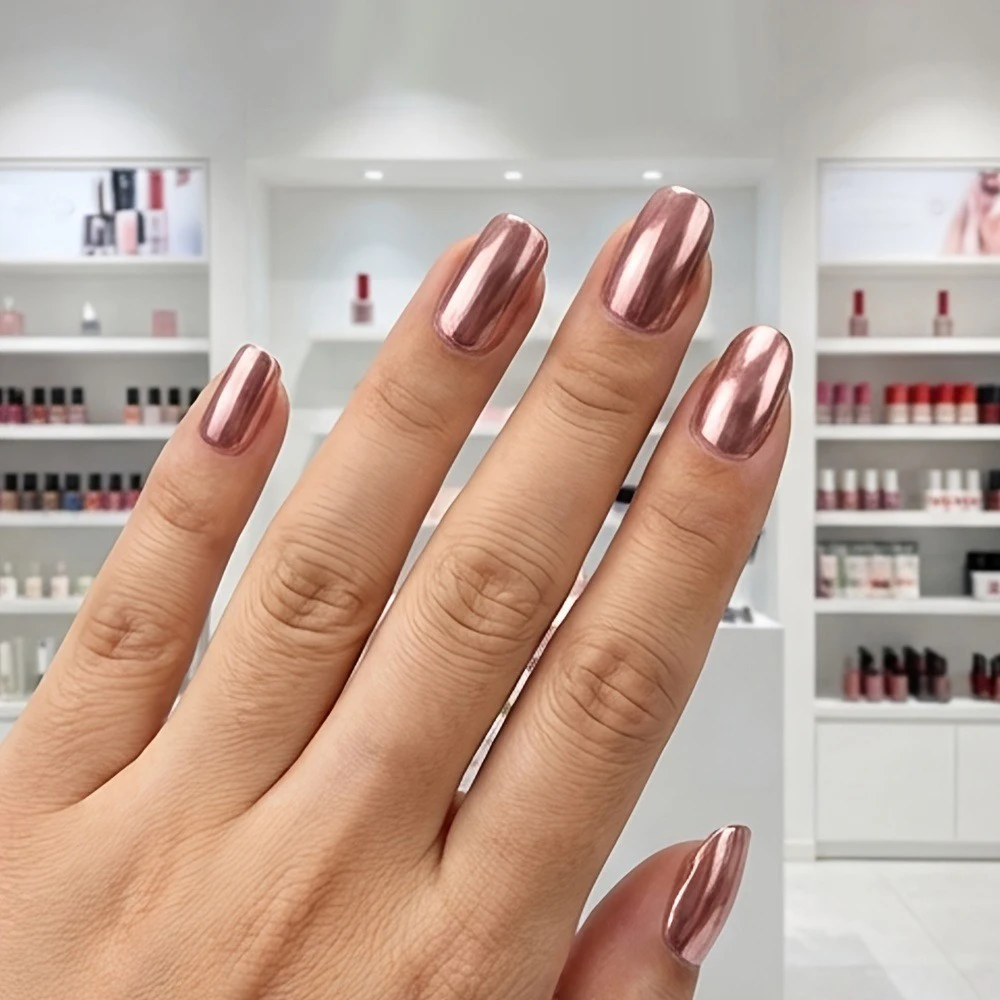 Rose Gold Metallic Mirror Polish: Quick-Dry, Smooth, Glossy, Easy, Beautifies, Cyberpunk, Salon-Grade, Daily, Parties, Gifts.