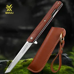 BAKULI Fruit knife, sharp outdoor folding knife, multi-functional knife for cutting meat and peeling, with leather case