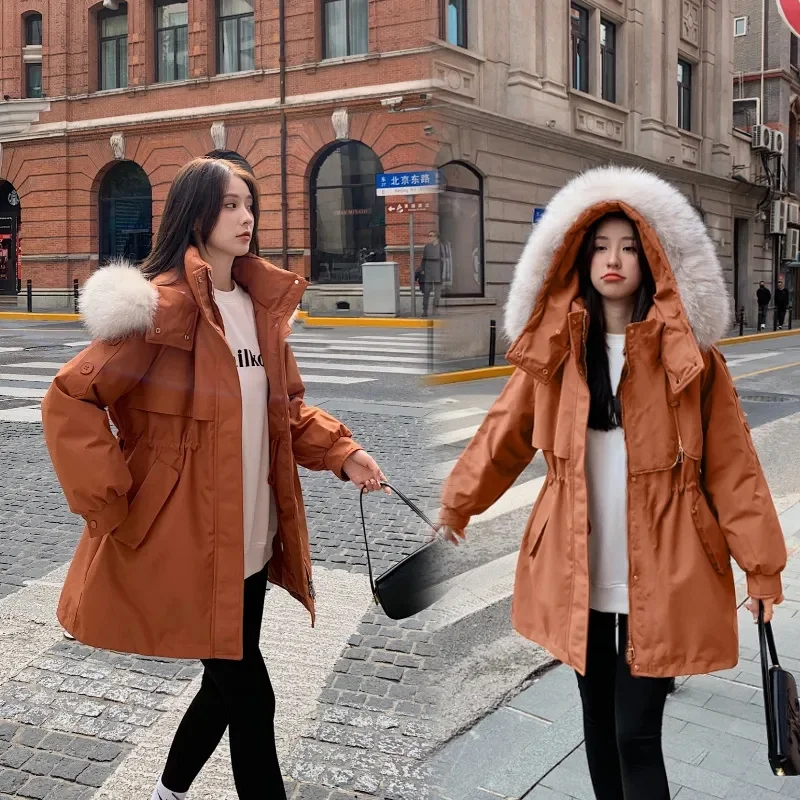 Parka longue matelassurera pour femme avec doublure en laine, veste à capuche, col en fourrure, optique chaude, vêtements de neige, hiver, nouveau,