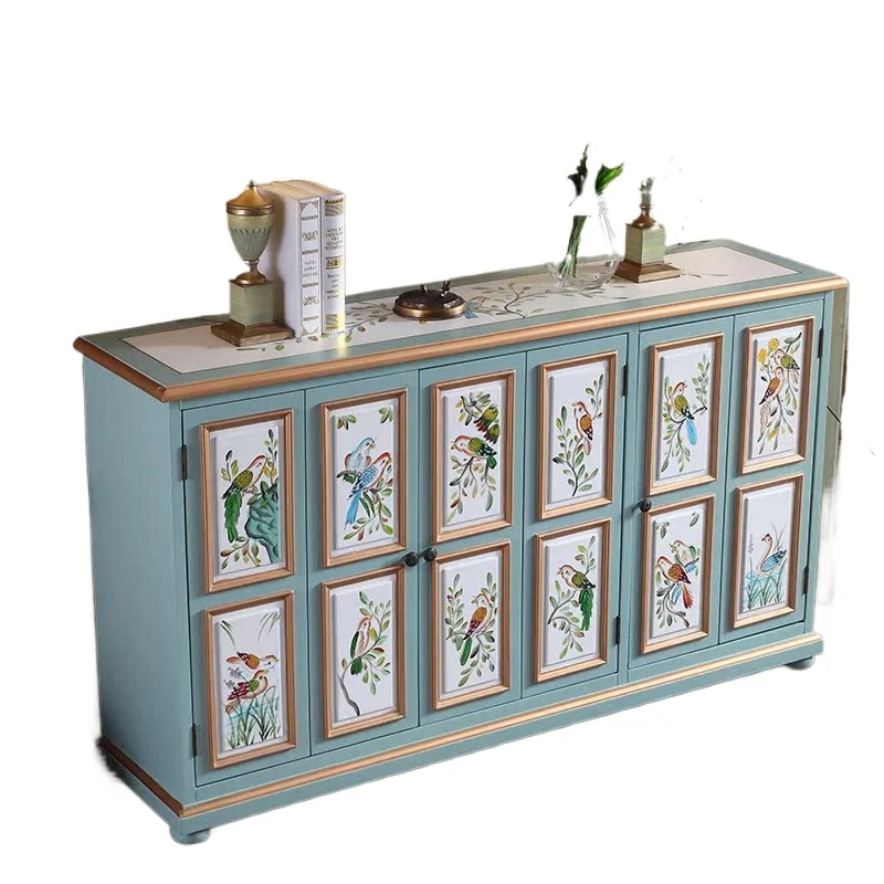 American country house flower and bird all-solid wood movable partition shoe cabinet dining side folding door