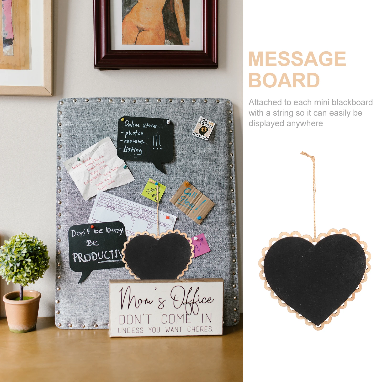

Wood Color Mini Heart Shaped Blackboard Hanging Chalkboard Wooden Message Board for Family Room Reminders Greetings