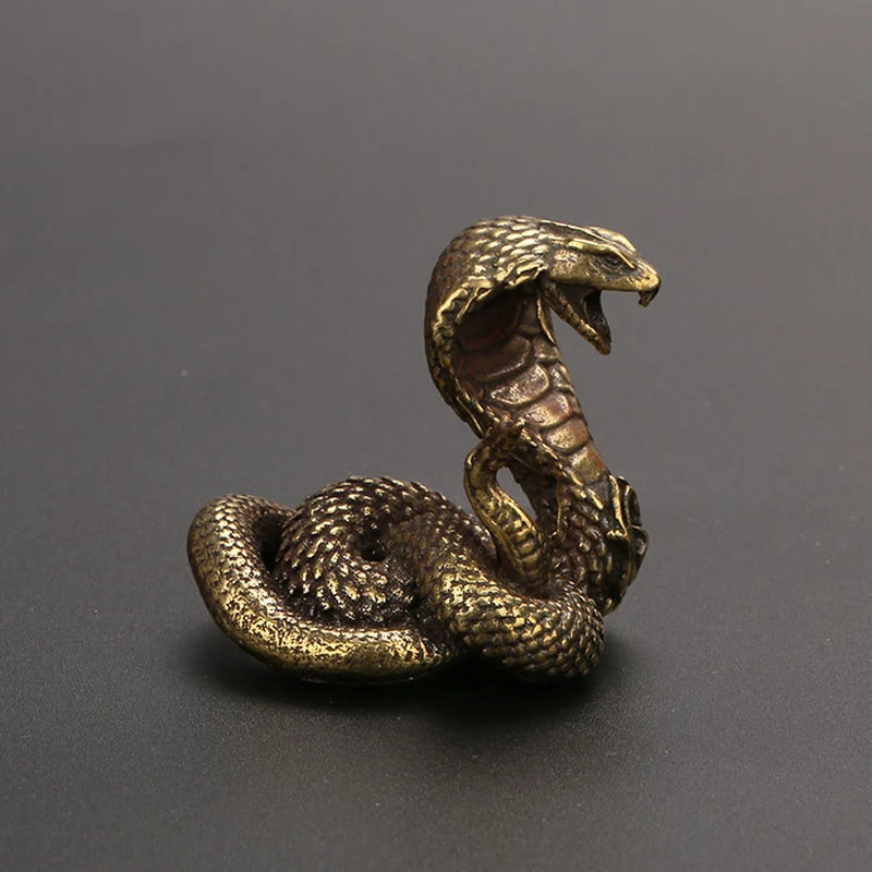 Antique Bronze Cobra Statue Ornament Zodiac Snake Miniature Figurines Copper Desktop Decoration Tea Pets Decor Accessories Craft