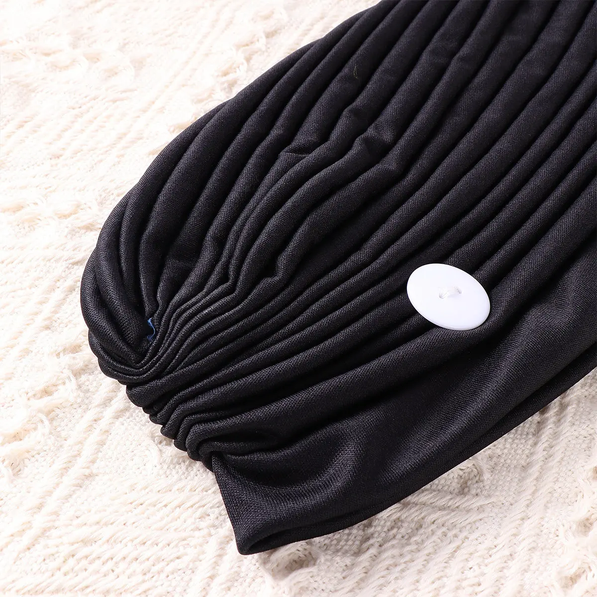 2Pcs Black Button Hat Head Wrap Elastic Hair Band for Mask Comfort Ear Protection Sweat Absorption Sports Beanie Photo Prop