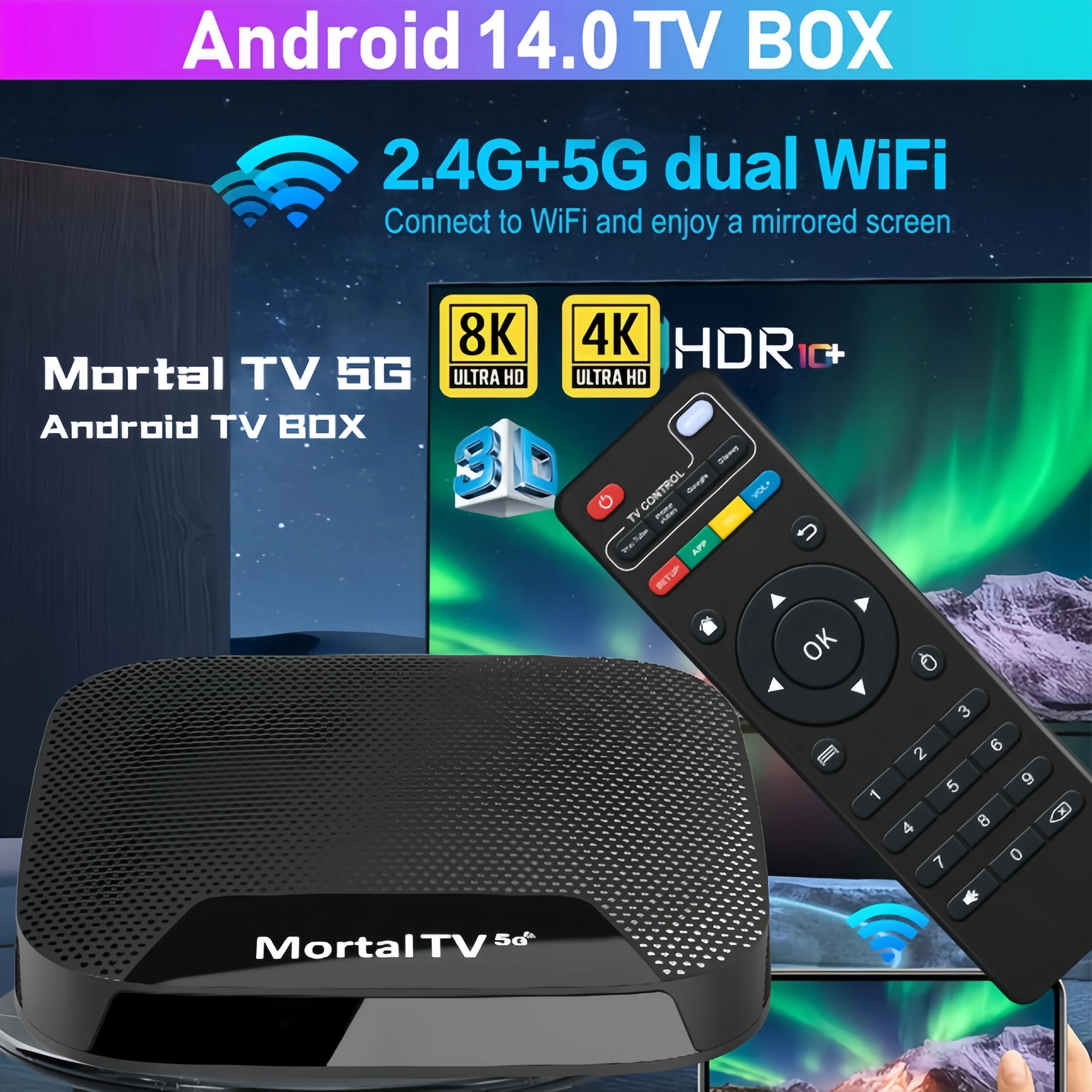 Android 14.0 TV Box Mortal ATV 5G T4  Amlogic905L Quad Core CPU Support 2.4G/5.8G WIFI BT5.0 4K HDR10 3D 8GB Global Media Player 