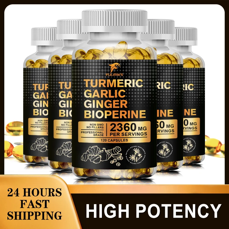 Turmeric Bioperine Garlic Ginger - Promotes Digestive Health, Joint Health, Inflammation Relief & Anti-Inflammation