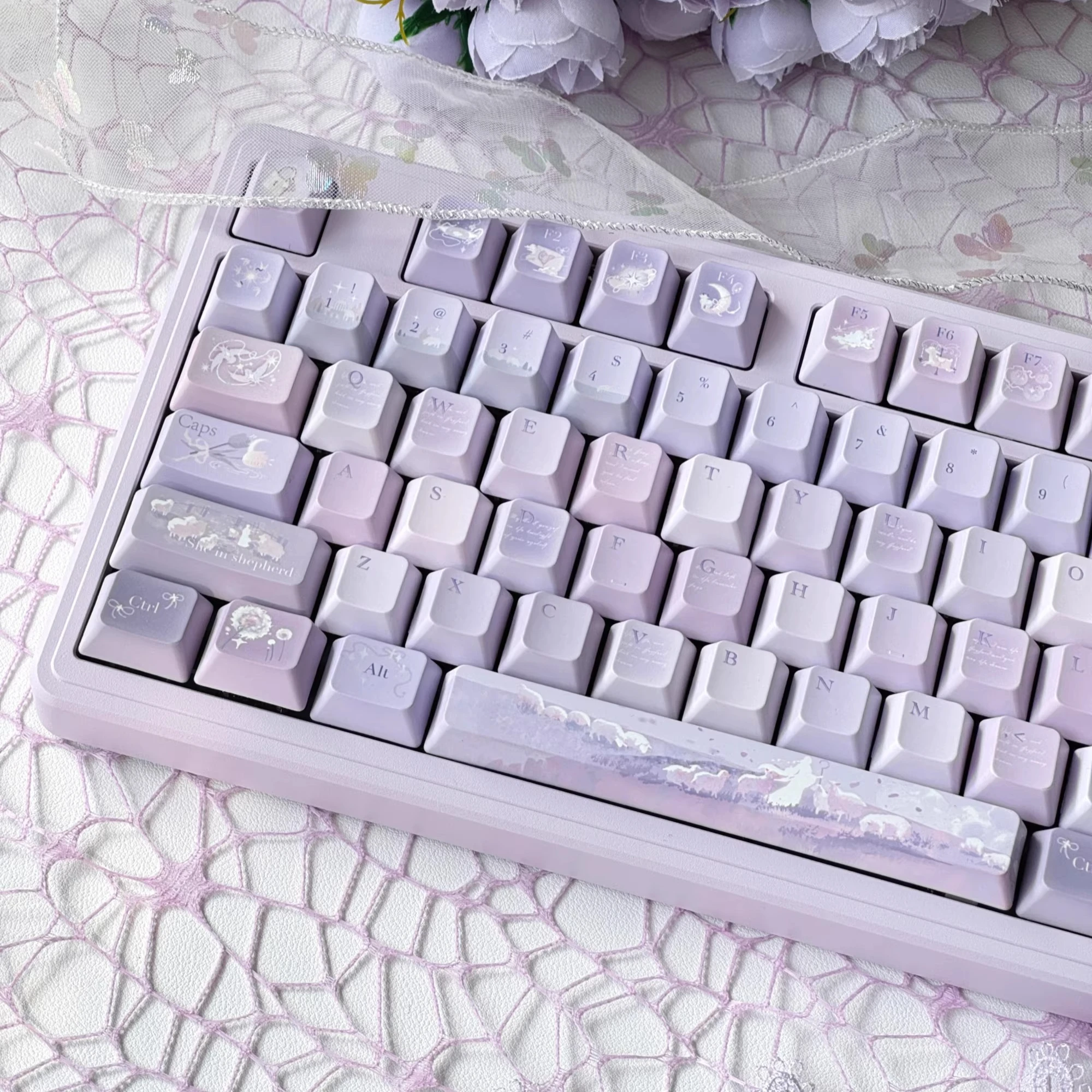 

Набор колпачков для клавиш Xingye Shepherd Purple Theme PBT FC/SOA Profile, оригинальные колпачки для клавиш ручной работы на заказ, аксессуары для механической клавиатуры