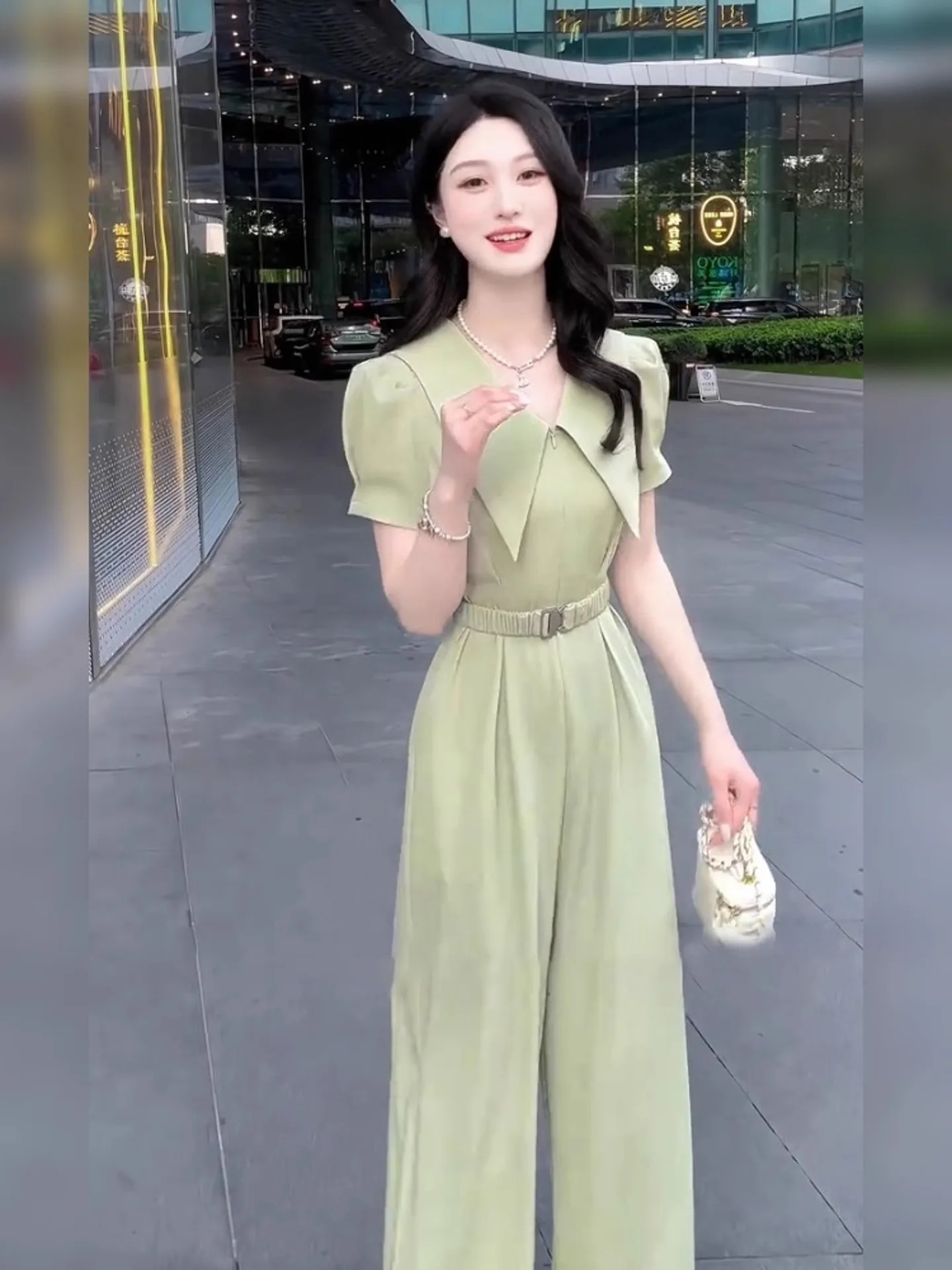 Unikalne koreańskie spodnie garniturowe z wysokim stanem, piękne spodnie z bufiastymi nogawkami i kołnierzykiem, damskie letnie modne długie spodnie.