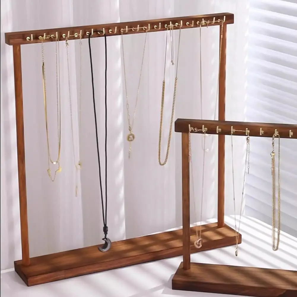 Jewelry Display Stand Height Necklace Holder with 18 Hooks Wood Jewelry Hanger Display with Gold Hooks for Hanging Necklace Brac