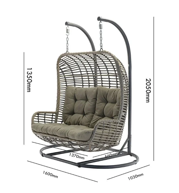 Double-Seater Hanging Chairs with Foldable Basket Modern 2-Seat Wicker Swings KD Outdoor Furniture Garden Patio Seating