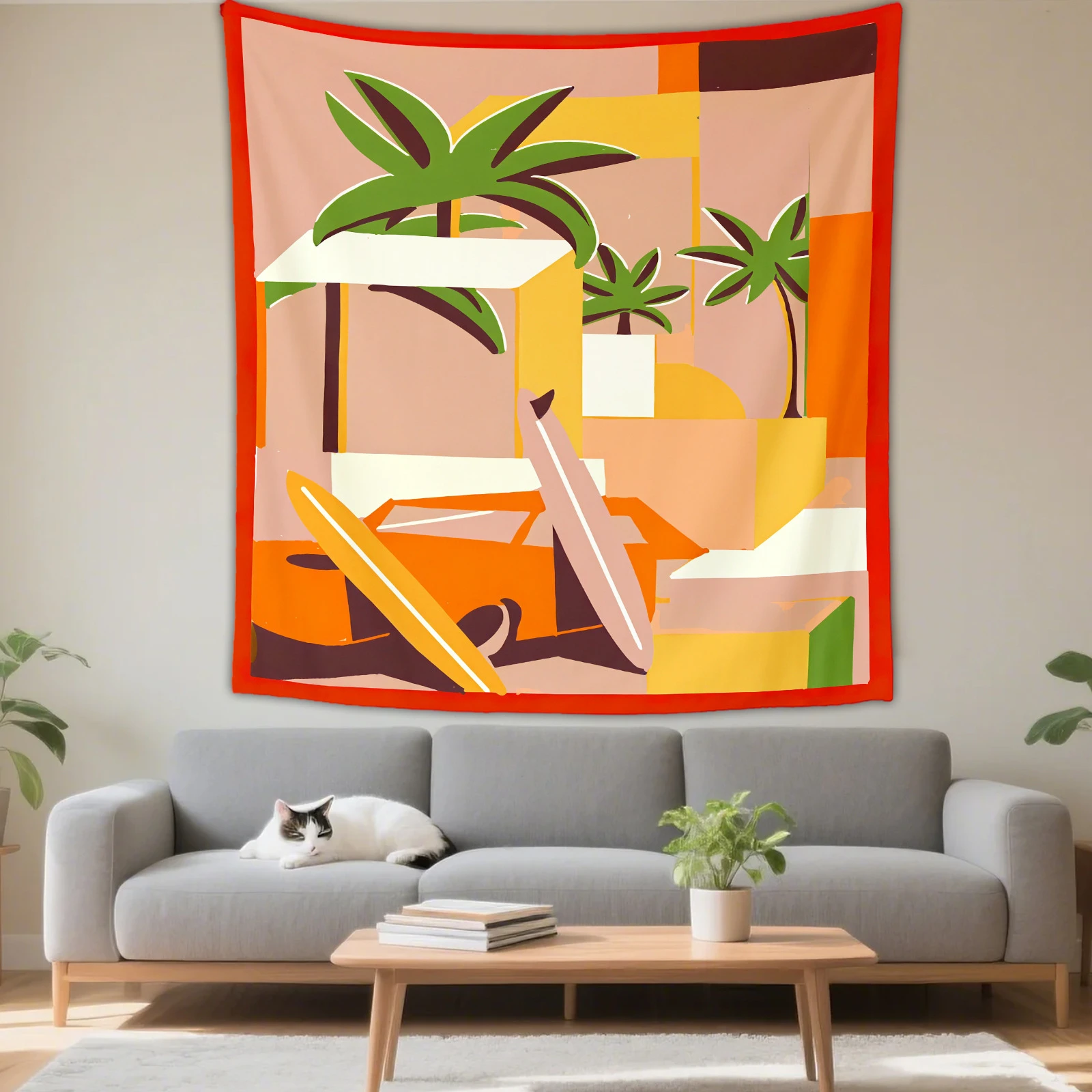 VIKAMA Geometric Beach & Leopard Tapestry, 6 Assorted Designs, Wall Hanging Art for Bedroom Living Room