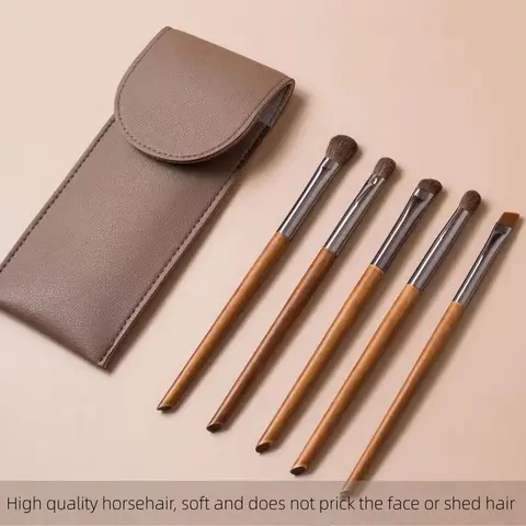 5pcs Horse Hair Eyeshadow Makeup Brushes Set with Bag Eyebrow Eye Shadow Blending Brushes Make up Brush Animal Hair Makeup Tools