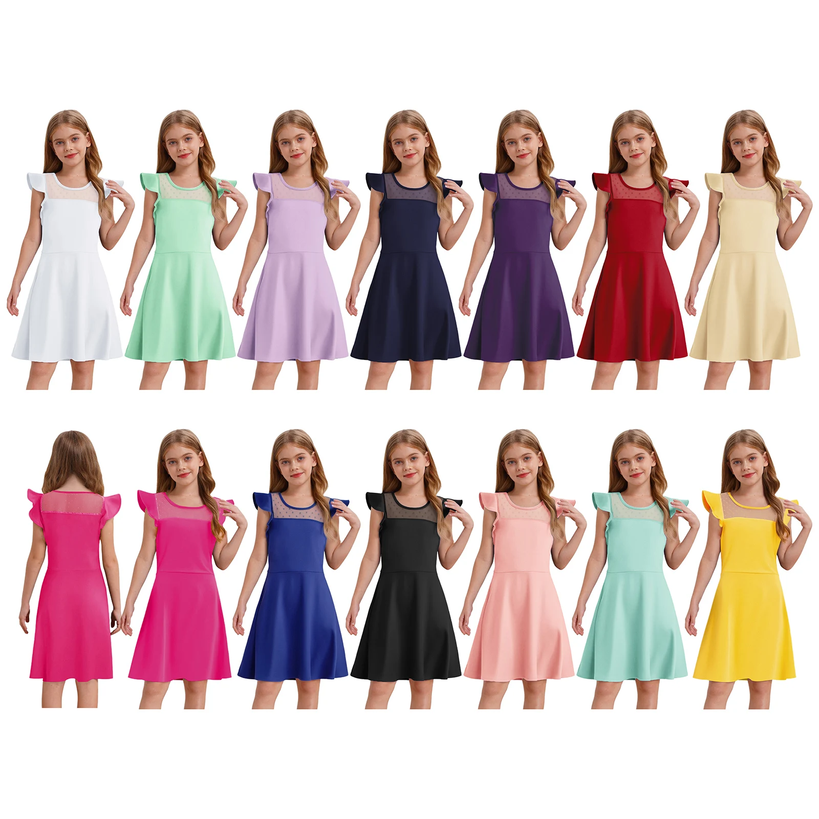 

Summer Kids Girl's Clothes Baby's Ruffle Sleeves Dots Sheer Mesh Dress Elegant Sleeveless Princess Birthday Wedding Party Dress