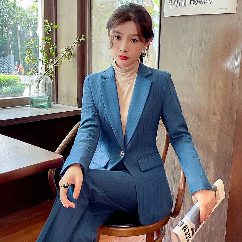 

High Quality Fabric Autumn Winter Women Business Suits with Pants and Jackets Coat Female Pantsuits Blazers Trousers Set