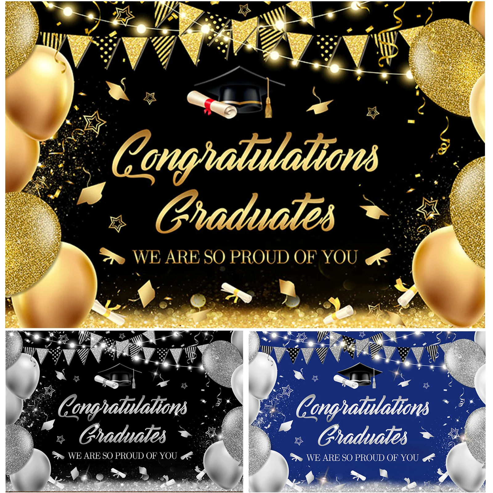 Congratulation Graduation Photography Background Balloons Glitter Prom Backdrop Party Decoration Graduates Portrait Photozone