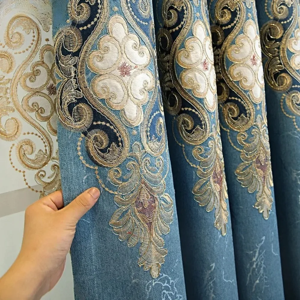 

Luxury European-style Embroidered Curtains for Living Room Bedroom Balcony Floor Court Thickened Blackout Textured Valacne