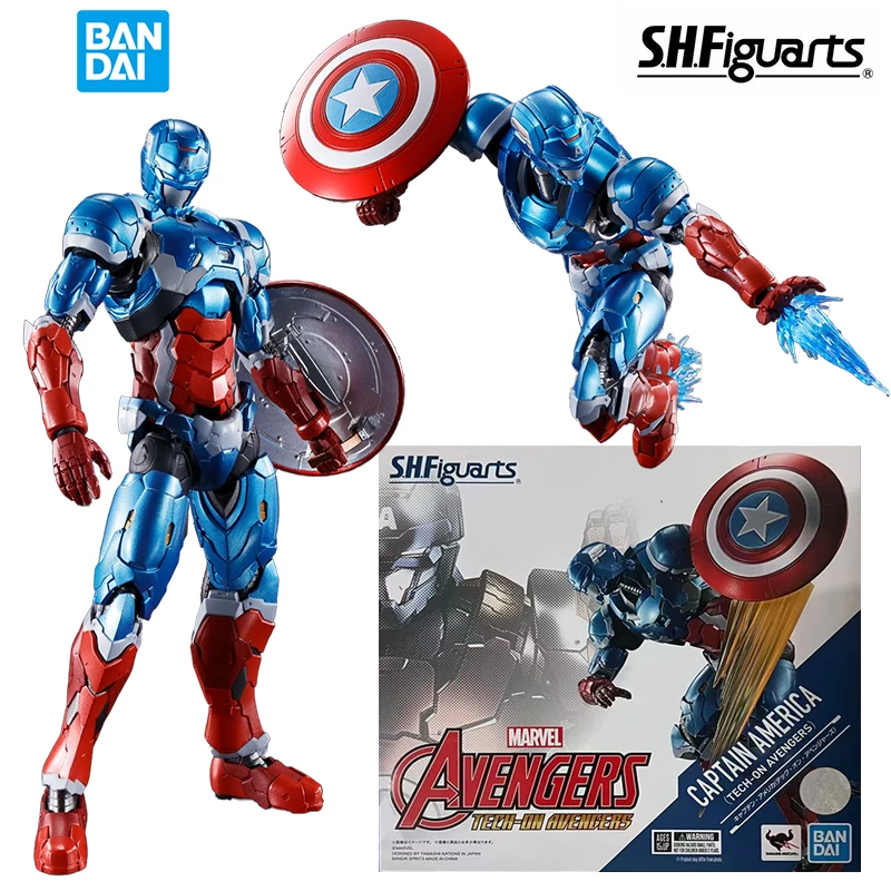 

Bandai S.h.figuarts Captain America Tech-On Avengers 16Cm Anime Original Action Figure Model Toy Birthday Gift Collection