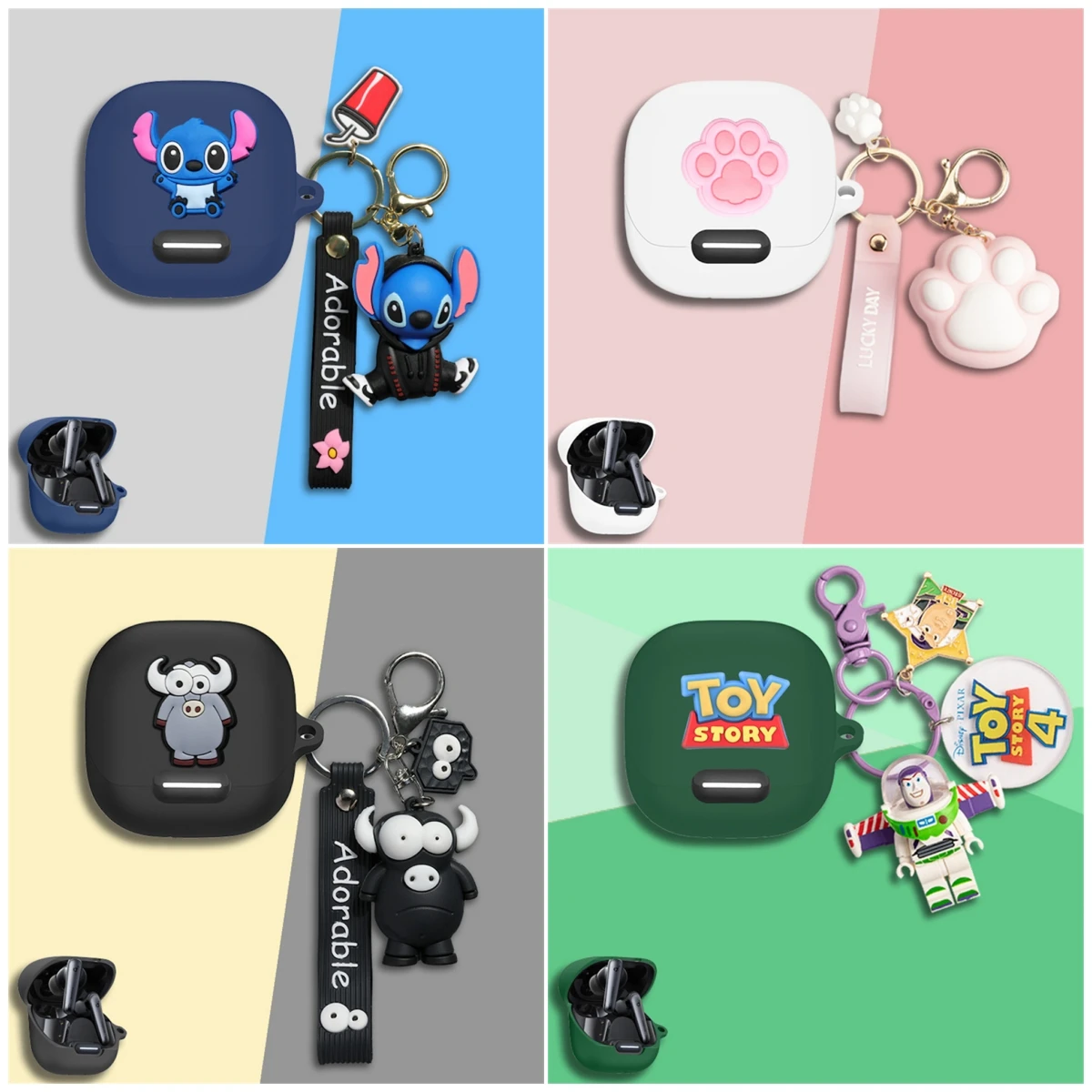 Cute Cartoon Anime Role Stitch Earphone Cases for Anker Soundcore Liberty 4 NC Soft Silicone Protective Cover with Keychain