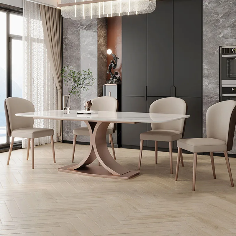 Modern And Simple Glossy Rock Plate Dining Table And Chairs Light Luxury And High-end Rectangular Dining Table For Home Use