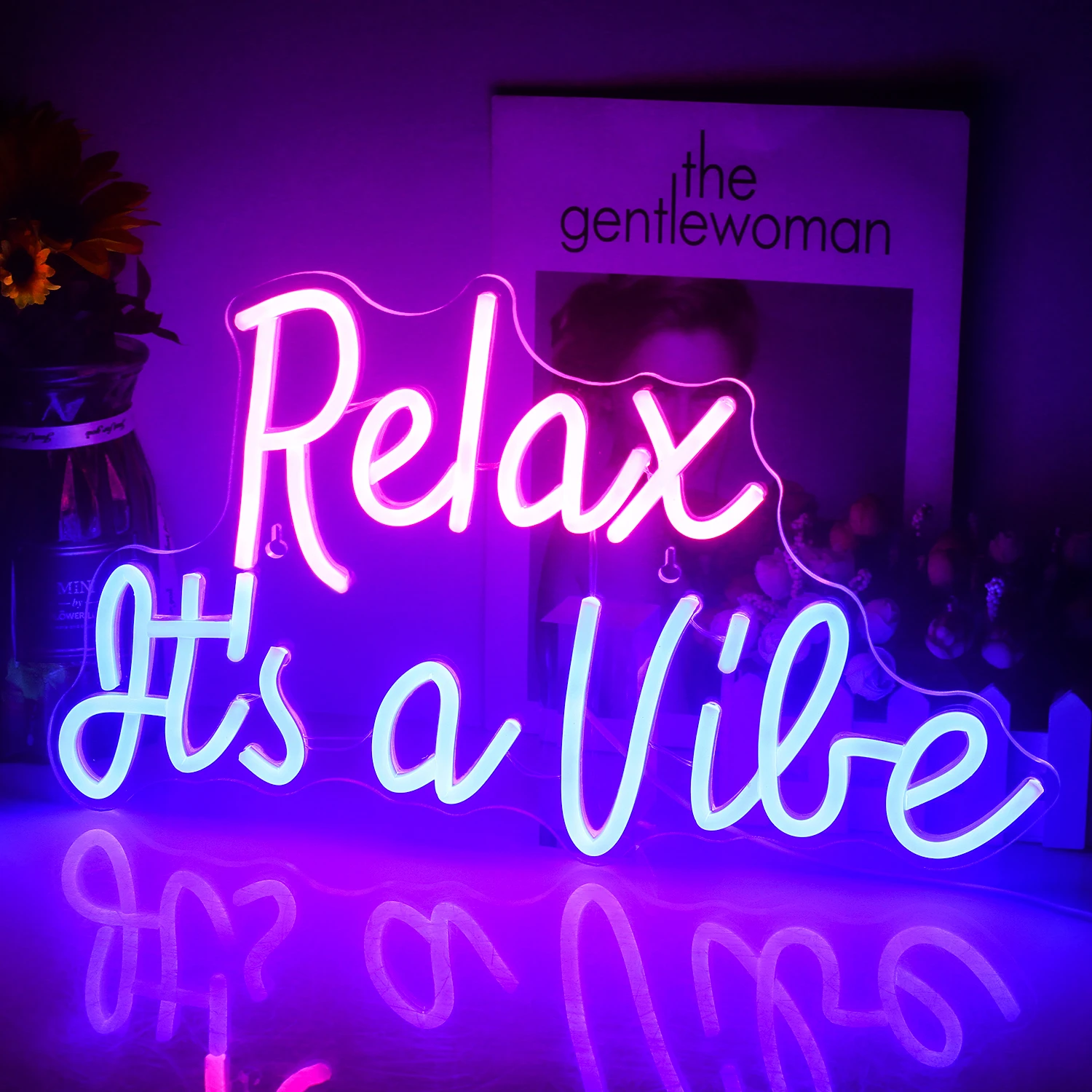 Relax It's Vibe 네온 사인 LED 방 벽 장식, USB 전원, 파티 침실 게임 룸 클럽 파티 게임 조명, 남자 동굴 장식
