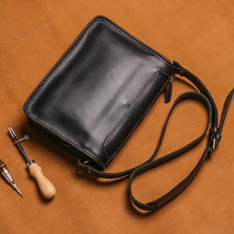 LUOKIR-Bolsa Crossbody de couro genuíno para homens, vintage, lazer, luxo, designer, cavalo louco, couro, ombro, sacos mensageiro