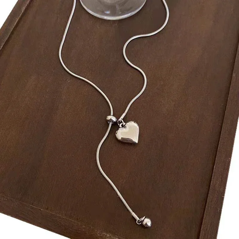 

Minimalist Stainless Steel Long Necklace with Heart Pendant Adjustable Sweater Chain Luxury Neck Jewelry for Women Accessories